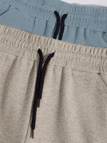 EURMUSE 100%Cotton 2pcs/Set Men's Waffle Fabric Basic Shorts - Multicolor - View 5