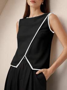 BizChic 2025秋季新款黑白撞色不对称下摆优雅时尚都市浪漫简约乡村风音乐节机场旅行婚礼宾客生日万圣节商务休闲办公室约会派对郊游返校女装上衣 - 黑色 - 查看 6