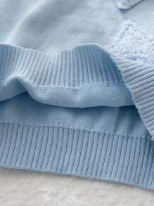 SHEIN Girls White Solid Fashionable Casual Minimalist Cute Star Embroidery Cardigan Sweater & Shorts 2-Piece Set, Comfortable, Suitable For Home, Outings, And School, Autumn/Winter Star Sweater For Girls Girls Winter Sweater Fall - Blue - View 6