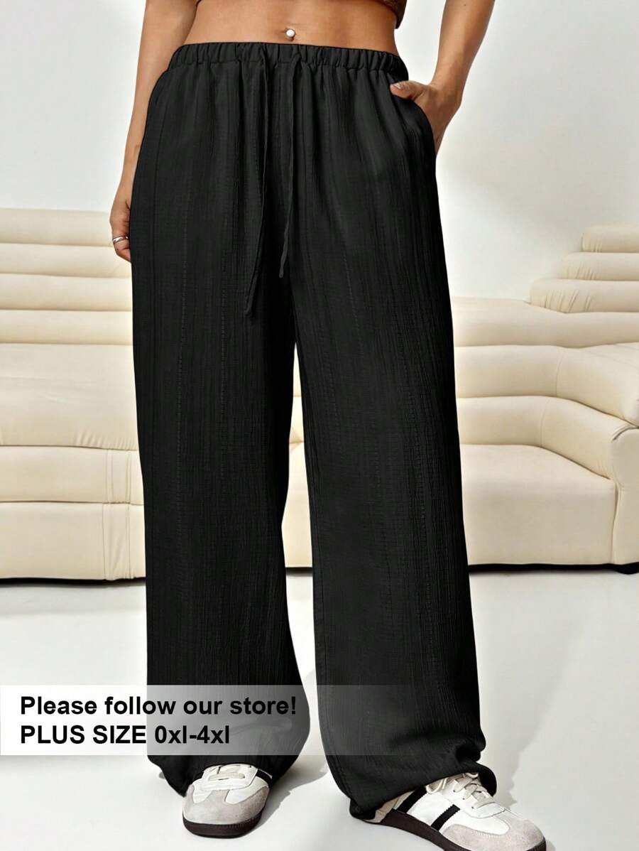 SHEIN EZwear Women's Plus Size Loose Apricot Wide-Leg Woven Pants