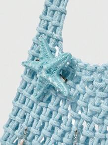 ROMWE Fairycore 1 Túi đi biển dệt họa tiết đại dương xanh đậm, phong cách nghỉ dưỡng, phụ kiện tự làm cho nữ, bao gồm 1 túi và 1 bộ phụ kiện, thích hợp cho mùa xuân/hè - Nhiều màu - Xem 3