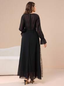 Modelyn 女式网眼刺绣拼布雪纺长袖喇叭连衣裙 - 黑色 - 查看 8