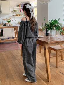 Hapijoa 秋季女童牛仔服装套装 - 灰色 - 查看 5