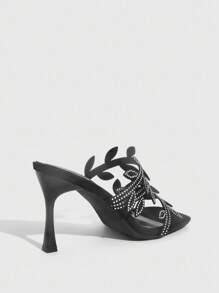 CUCCOO SZL 方头高跟女鞋，蝴蝶装饰女士高跟凉鞋 - 黑色 - 查看 4