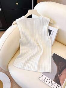 Chiquease Áo hai dây cổ tròn thời trang tối giản, vừa vặn dành cho nữ, đa năng khi đi làm - trắng - Xem 2