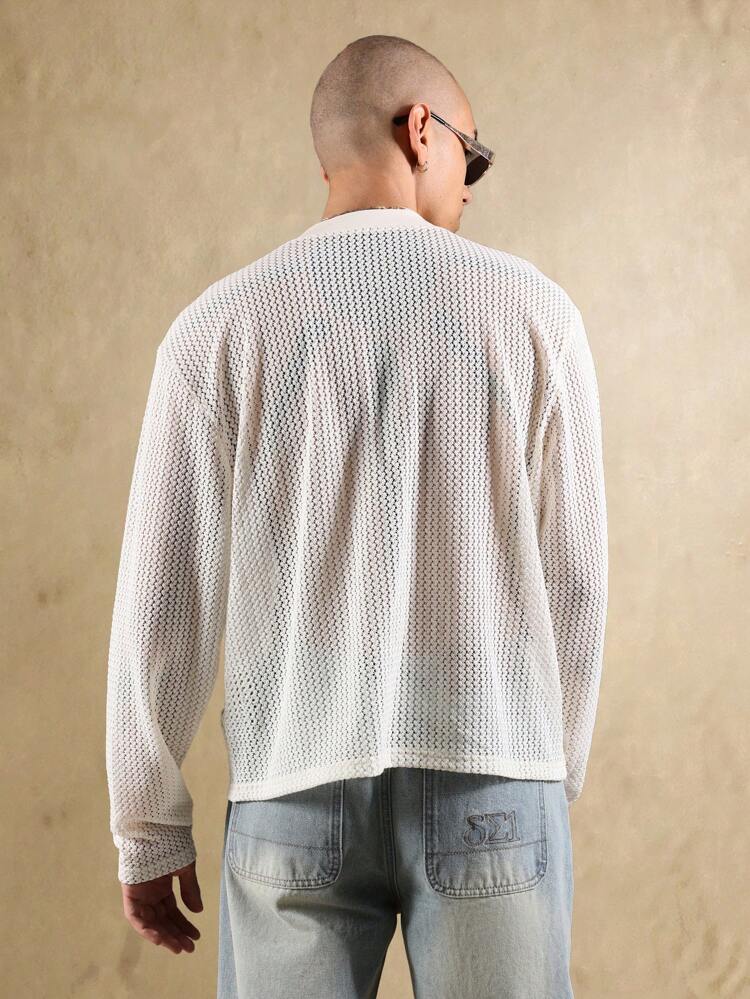 Crochet Pattern Mesh Knit Long Sleeve Tee
