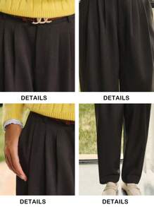 Briarwyn 女士休闲纯色梭织褶皱修身裤，不含腰带，秋季女士装，冬季女士装，返校装，教师女士装，复古女士装，老钱风格 - 巧克力棕 - 查看 8