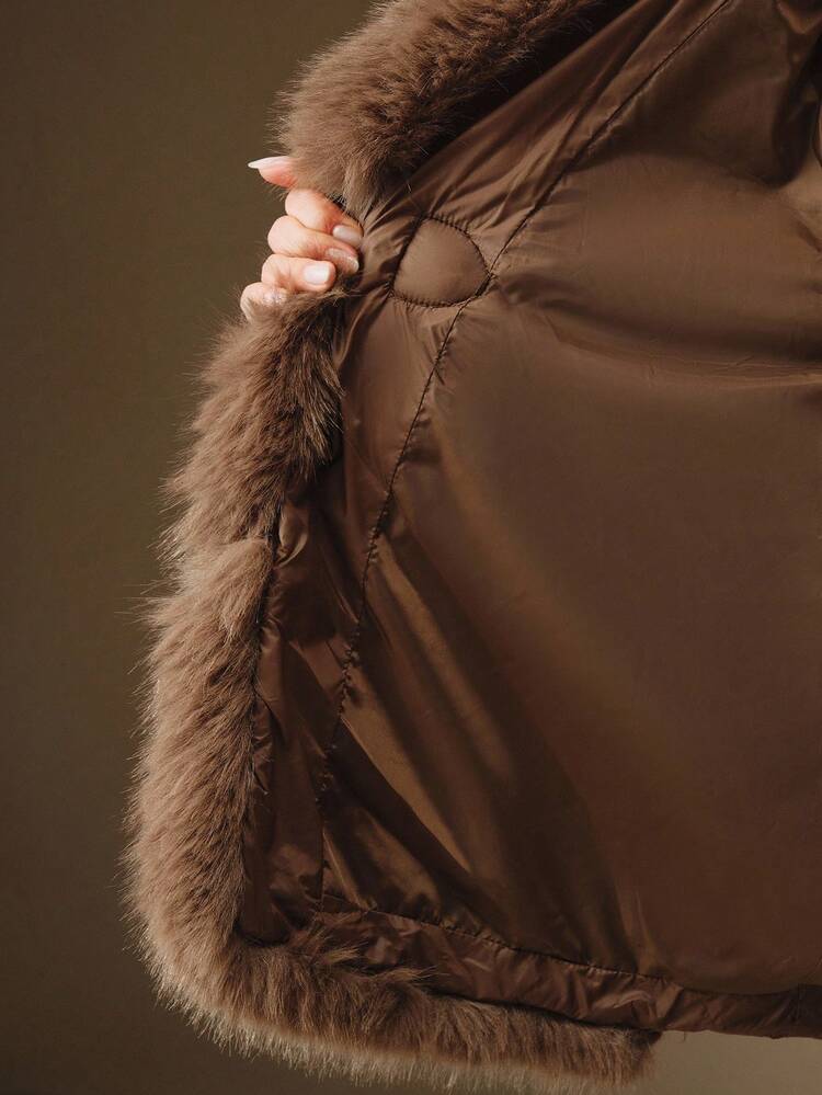 女性用 贅沢なフェイクファー衿ランタンスリーブ厚手ファッションジャケット