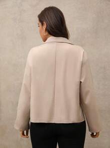 Juhart Jaqueta plus size feminina, tecido regular, casual, manga comprida, damasco, primavera e outono - Damasco - Ver 2