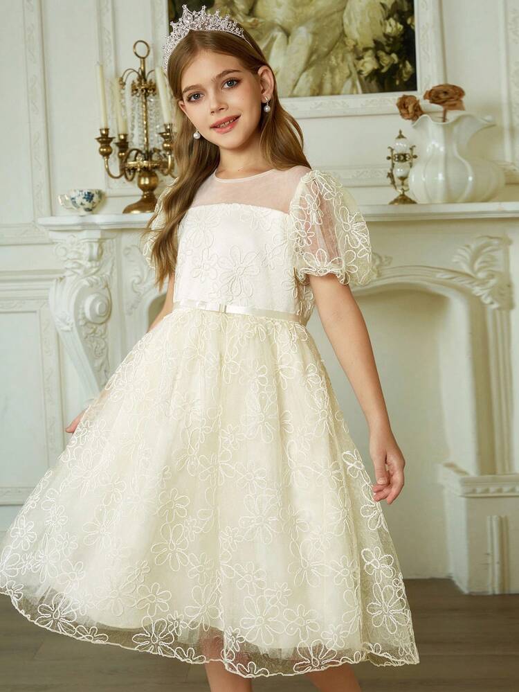 Girls Princess Dress With Bow, Sweet Mesh Party Dresses, Tween Girl Summer Outfit