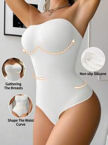 Snug Zone 1 st Sömlös kroppsdräkt för kvinnor, axelbandslös midje- och magformare med anti-halk, enkelpack - Vitt - Visa 1