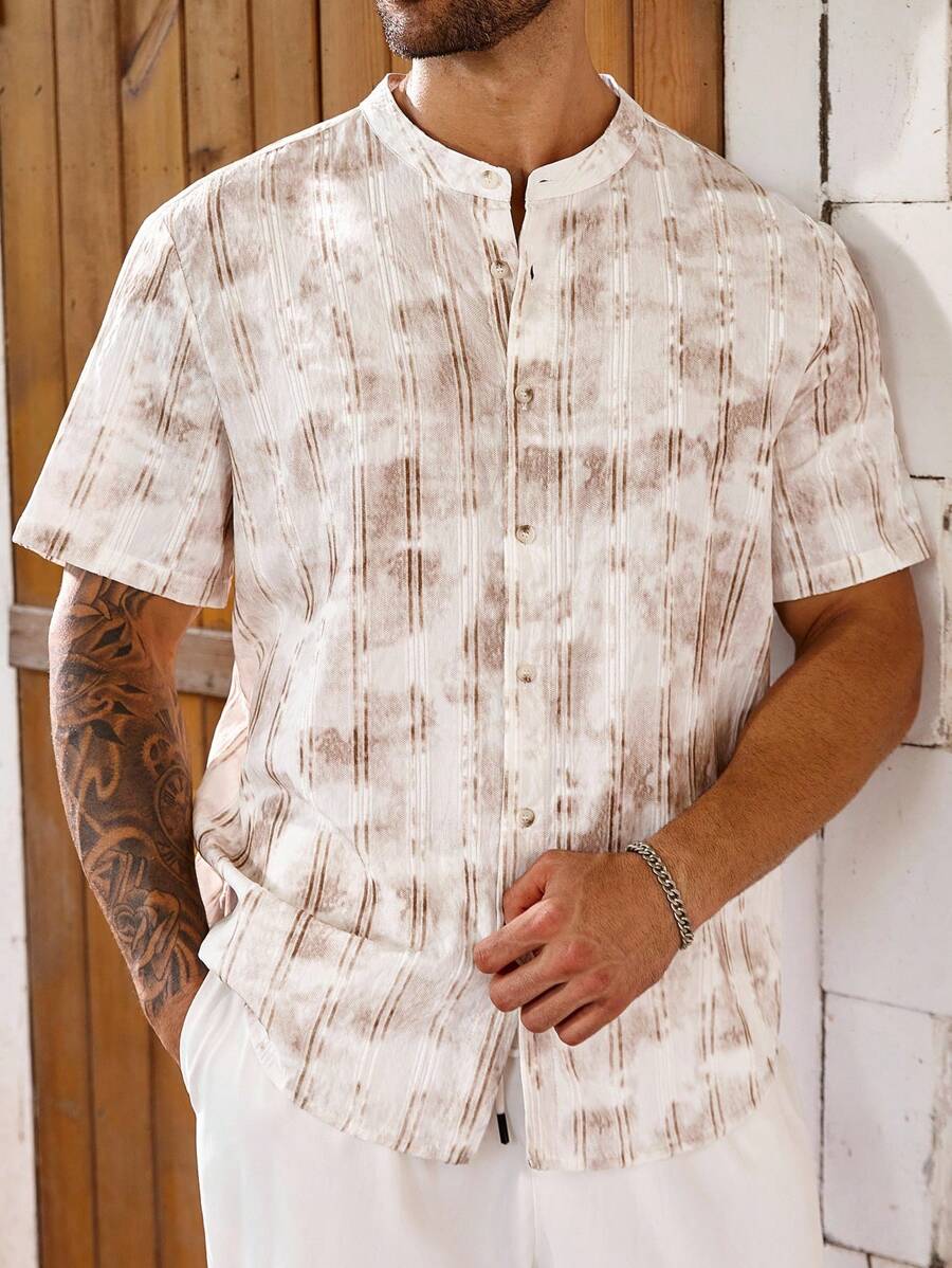 Manfinity Homme Áo sơ mi sọc giặt cỡ lớn cho nam đi nghỉ - Nhiều màu - Xem 1