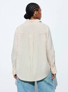 Maija 大码米色条纹休闲百搭商务通勤长袖衬衫秋季女装秋装返校服装返校节朴素复古服装女装老钱女士教师浪漫、时尚、百搭；舒适、时尚、优雅、休闲、简约日常穿着、必备、纯色、假日休闲、得体、单身女士、优雅时尚商务休闲女装外出上衣毕业教师女士秋季女装秋装大码秋季女装秋装返校服装返校节女士冬季女士冬季 - 彩色 - 查看 2