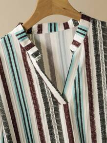 Lacomfia 2pcs Women Plus Size Casual Textured Colorful Stripe Print Long Sleeve Shirt And Wide Leg Pants Suit, Loose And Comfortable Fall Cloth For Women - Multicolor - View 4