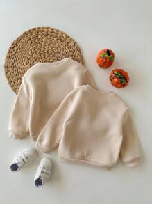 SHEIN 两件套可爱图形字母和图案长袖套头衫，适合秋冬和万圣节 - 米色 - 查看 2