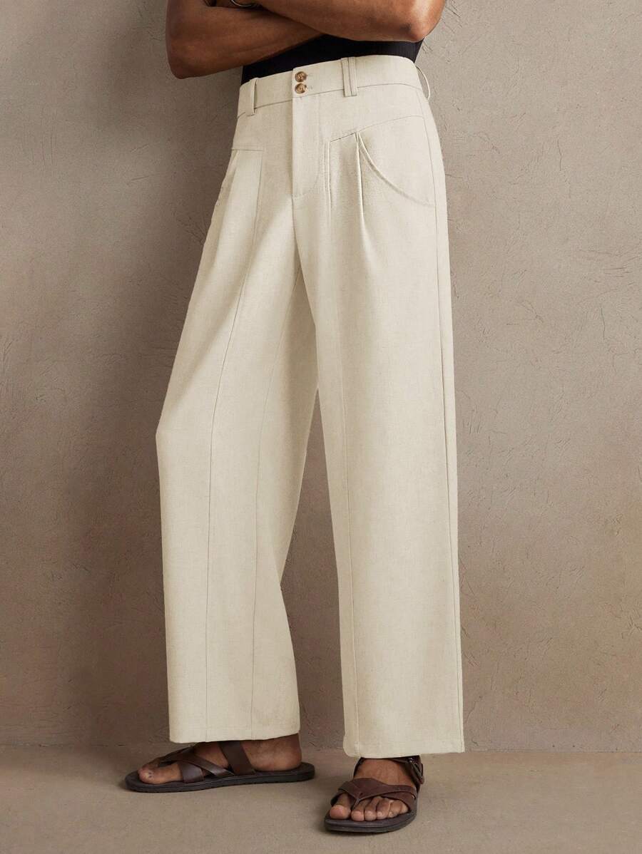 AKNOTIC Business Casual 男士梭织修身中腰直筒休闲裤，适合日常穿着，毕业礼物