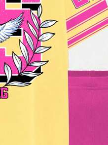 SHEIN Leap Crew 青少年女孩休閒簡約短袖寬鬆T恤與內搭褲2件套，適合夏季女孩夏日穿搭，青少年女孩運動風夏季套裝 - 彩色 - 查看 6