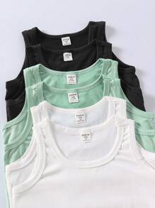 SHEIN Playful Pals 6 件装幼儿男童纯白色圆领休闲针织背心，面料柔软舒适，适合日常穿着、运动、度假 - 可搭配短裤，打造日常休闲造型，适合返校 - 彩色 - 查看 8