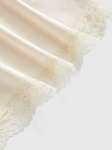 ROMWE Avant 大码夏季时尚标语印花蕾丝花边吊带背心连衣裙 - 杏色 - 查看 4