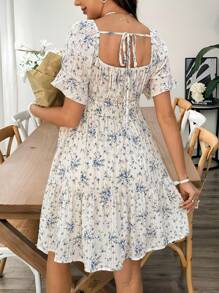 SHEIN 波西米亚风碎花连衣裙孕妇装孕妇装夏季孕妇装妈妈装孕妇友好型连衣裙，浪漫碎花连衣裙 - 白色 - 查看 2