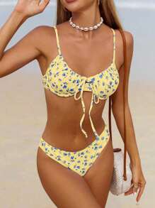 Swim Mod Conjunto de bikini con estampado floral diminuto para vacaciones en la playa
