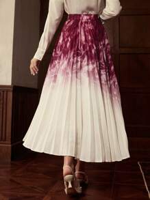 ZEYLAH Ombre Umbrella Print Maxi Skirt, Elegant Design For Early Autumn - Multicolor - View 3