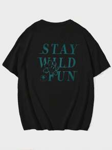 EURMUSE T-shirt ample à col rond à manches courtes avec slogan imprimé, décontracté, pour l'été - Noir - Voir 2