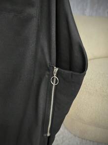 Whyspr Grunge Punk Zipper Decorated Harem Cargo Pants, Dark & Loose, Comfortable Harem Pants Oversized Pants Streetwear Pants Fall Cloth For Women - Black - View 7