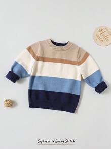 Cozy Pixies Maglione a girocollo a maniche lunghe in maglia a righe a contrasto, morbido e confortevole, casual e versatile per bambino maschio