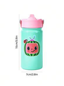 CoComelon X SHEIN 12oz / 360 Ml Cartoon Pattern Insulated Cup With Straw And Spill-Proof Lid, Suitable For Travel, Tourism, And School - Green - View 5