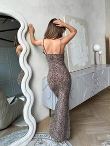 Jemour Váy Cami họa tiết da báo gợi cảm viền ren cổ áo đuôi cá bó sát - Nhiều màu - Xem 2