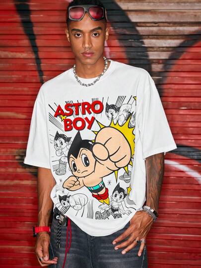 Astro Boy X ROMWE Men's Cartoon Figure Graphic Round Neck Short Sleeve T-Shirt