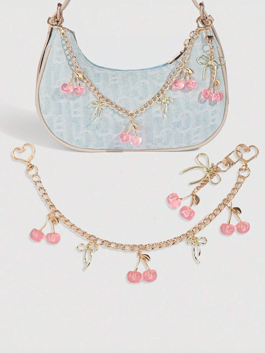 ROMWE Kawaii 2 móc khóa nơ hình quả anh đào dễ thương, thích hợp trang trí túi vuông nhỏ, tuyệt vời làm quà tặng cho ngày tựu trường, sinh nhật, ngày lễ - Nhiều màu - Xem 1