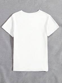 INAWLY 女士圆领卡通文字印花休闲百搭圆领短袖T恤，夏季 - 白色 - 查看 2