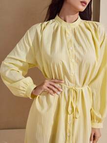 Graceveil Elegant Yellow Long Dress With Raglan Sleeves And Button-Up Design For Women - Yellow - View 1