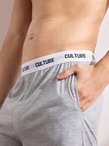 Men Contrast Letter Tape Sleep Shorts Sports - Light Grey - View 5