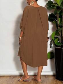 Slaydiva 2025 New Rave/Easter Outfit Women, Old Money Style Women, Country Concert Outfit, Going Out Outfits, Fairycore, Festival Outfits, Tropical Vacation Woman Clothes, Summer Outfits For Women, Summer, Rave, European Summer, Spring Outfits, Western Wear Women Plus, Concert, Graduation Outfit, Versatile Daily Simple Casual Basic Sexy/Minimalist Plus Size, Western Wear Women Plus, Casual Solid Color Mini Dress - ZZ Plus Size Brown Dress Plus Size Oversized Dress Plus Size Khaki Dress Plus Size Casual D - Brown - View 8