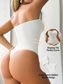 Snug Zone 1 st Sömlös kroppsdräkt för kvinnor, axelbandslös midje- och magformare med anti-halk, enkelpack - Vitt - Visa 7