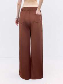 LYSMO 前卫孔眼设计宽松阔腿运动裤，棕色 - 棕色 - 查看 2