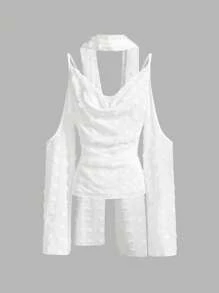 Glamine 2025 Élégant et Blouse texturée à col roulé sans manches Vêtements d'automne pour femmes Retour à l'école - Blanc - Voir 1