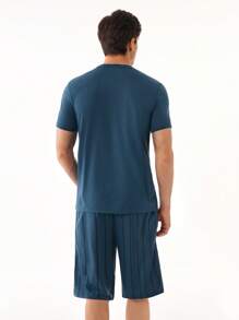 Manfinity Men Solid Tee & Striped Print Shorts PJ Set / Pajama Set