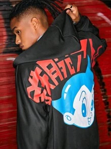 ROMWE MEN Astro Boy X ROMWE Sudadera con capucha y cremallera con gráfico de figura de dibujos animados - Negro - Ver 4