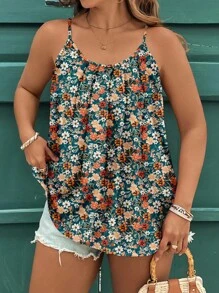 SHEIN Clasi 母亲节休闲复古碎花优雅大码吊带背心和背心，适合夏季海滩度假