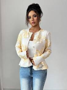 Elenzga Veste légère à manches longues en dentelle au crochet pour femmes