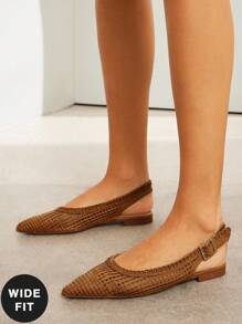 SHUZIA Wide-Fit Women's Stylish Woven Pointed Toe Sling Back Slip On Flats