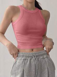 DAZY 女式纯色圆领罗纹短款运动背心