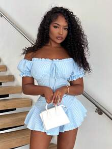 Alexandranx Beach;Summer Vacation Outfits Princess Sleeves Ruffle Holiday White Two Pieces Set - Baby Blue - View 6