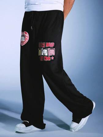 Betty Boop | ROMWE Men's Casual Straight Leg Pants, 4-Season Leisure Sporty Trousers