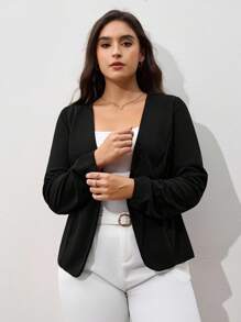 Chikora Plus Solid Ruched Sleeve Jacket,Business Casual Woman Winter Fall Autumn