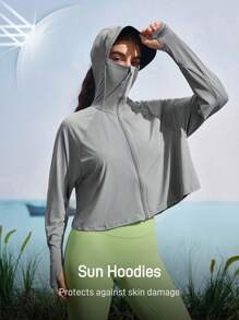 In My Nature Jachetă de protecție solară cu glugă pentru femei, culoare uni, vară